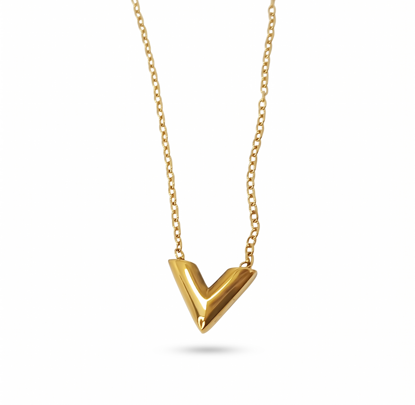 Stainless steel necklace with a gold "V" pendant - sleek and modern design