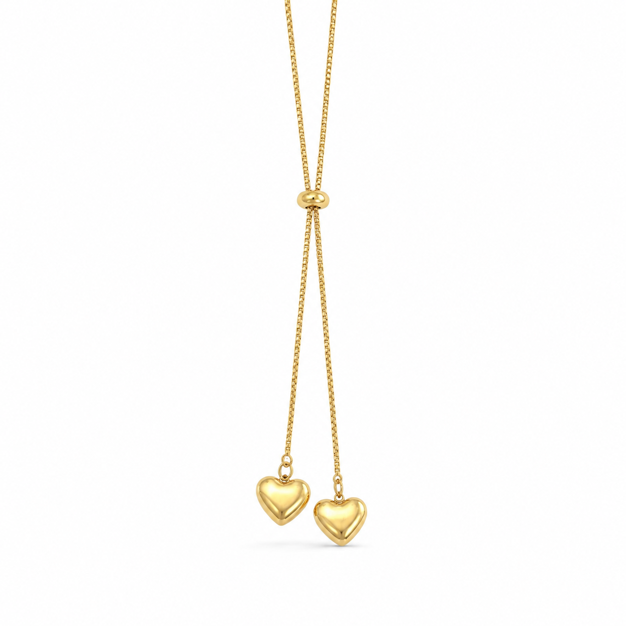 Gold-plated stainless steel necklace with a dangling heart design, adjustable