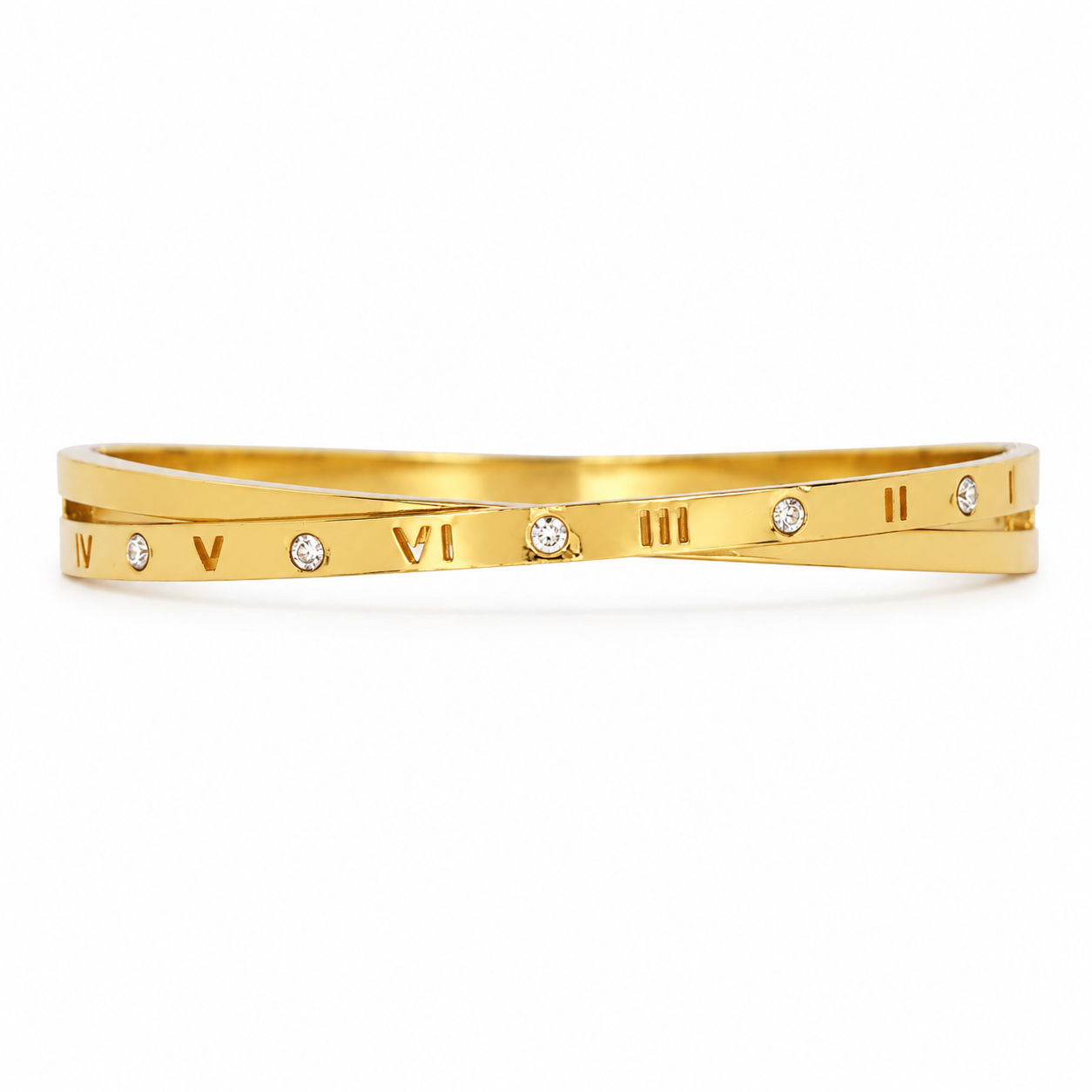 Roman numeral cross bracelet – gold plait
