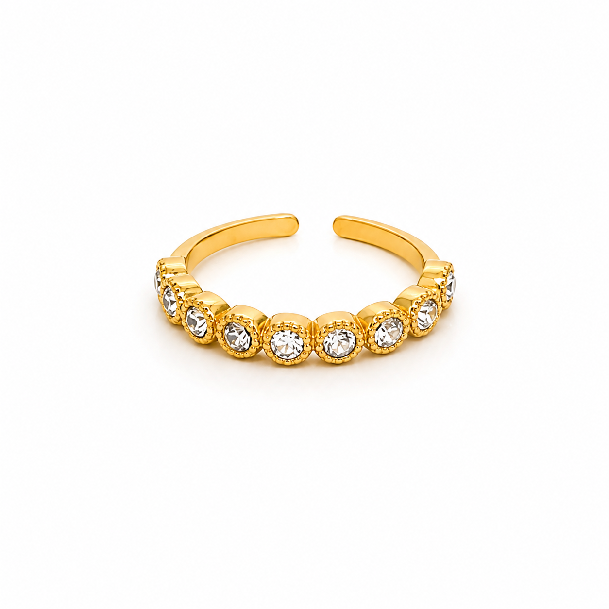 Glimping Dots Gold Ring – Stainless steel ring set with a row of round zircon stones
