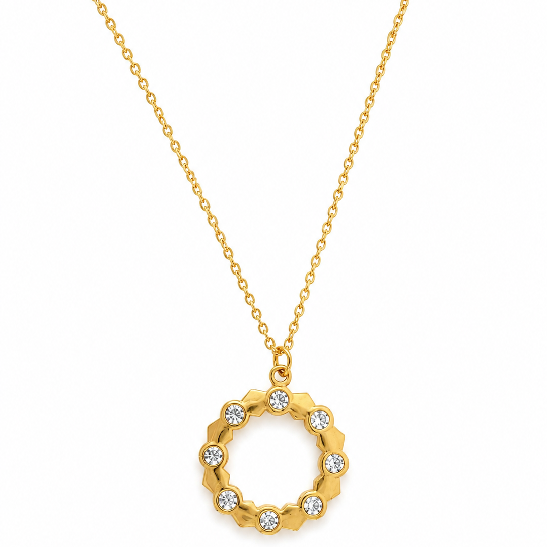 Sparkling Crystal Circle Pendant Necklace