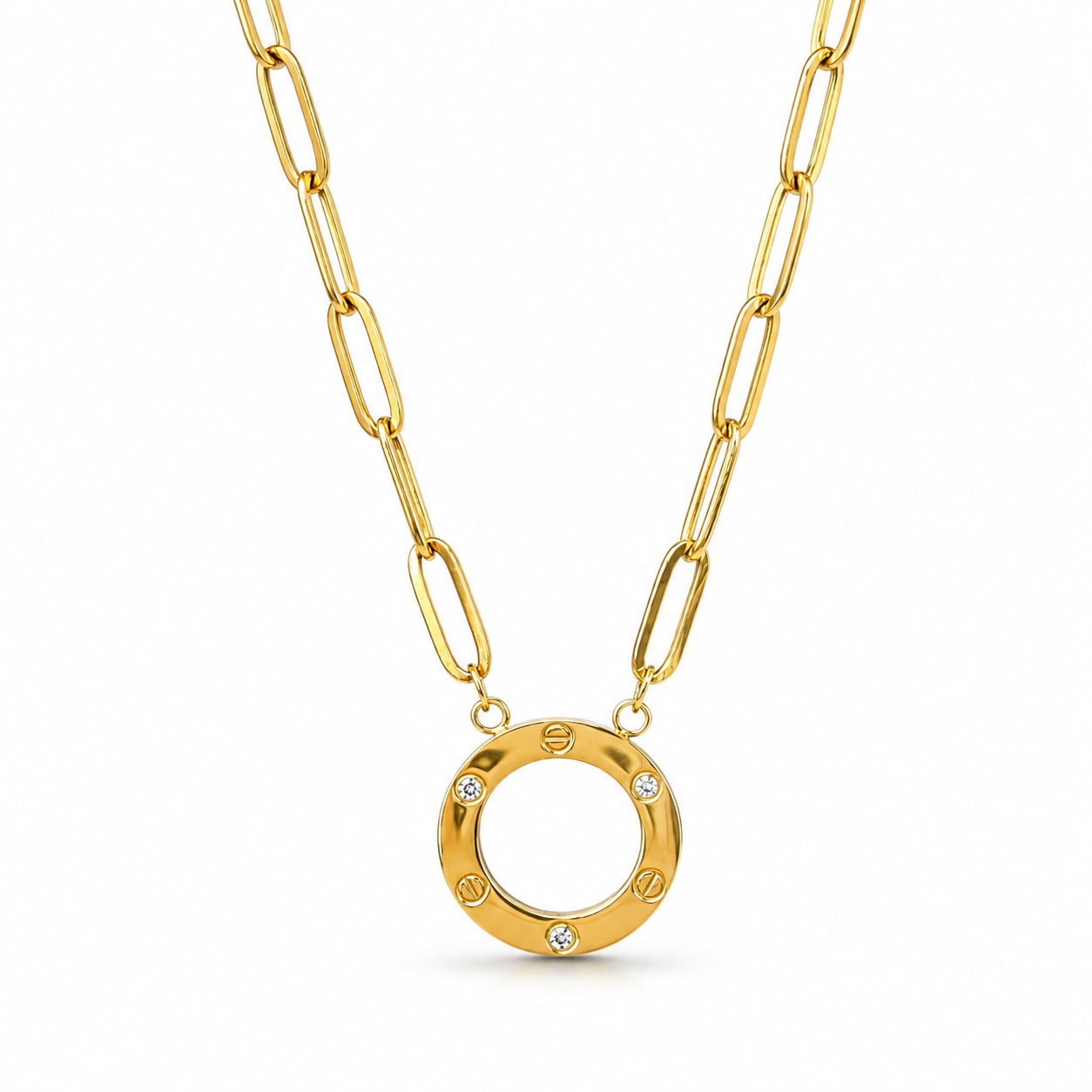 Classic gold circle necklace - Modern "OR" design in stainless steel