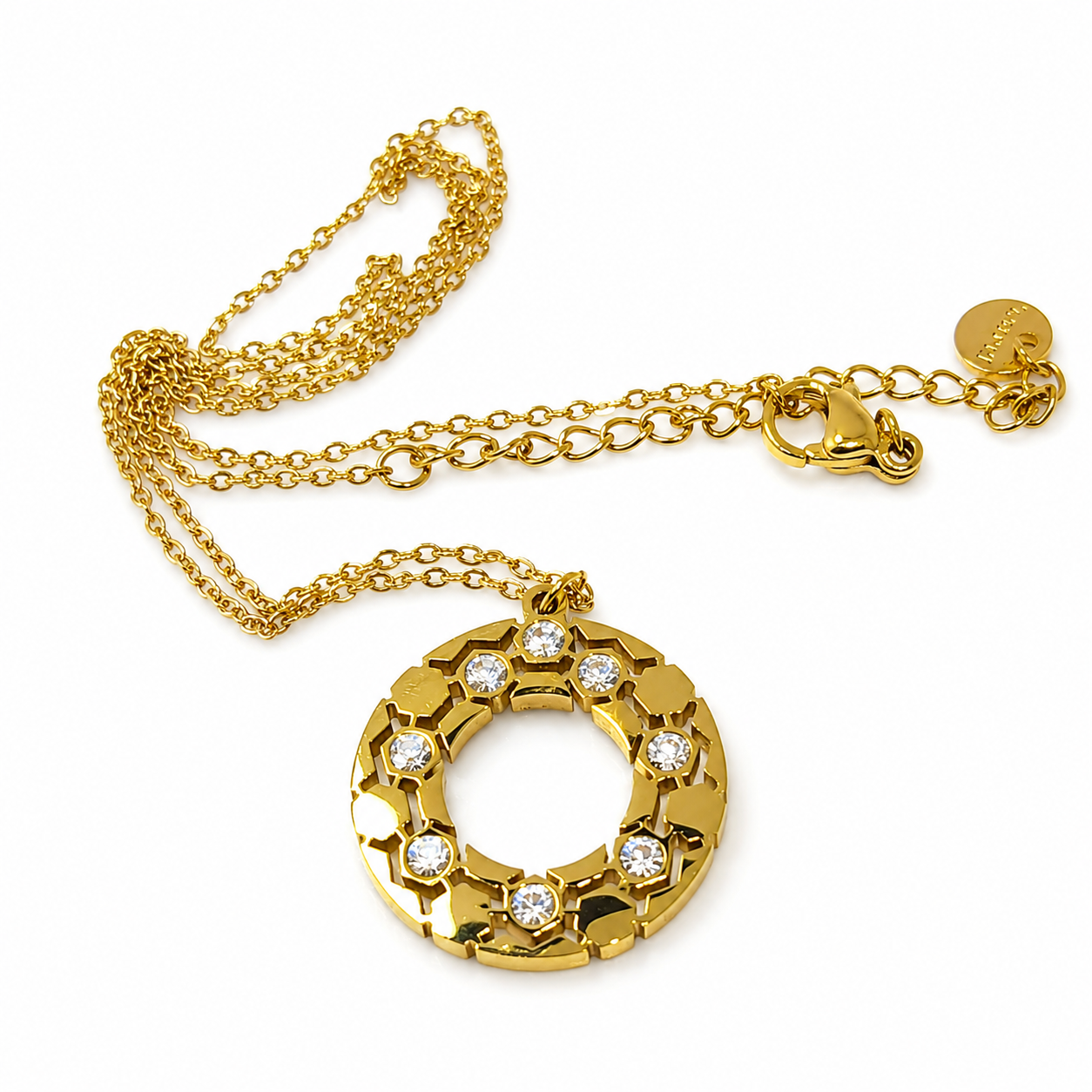 "Sparkling Halo" necklace - a geometric design studded with crystals (stainless steel)