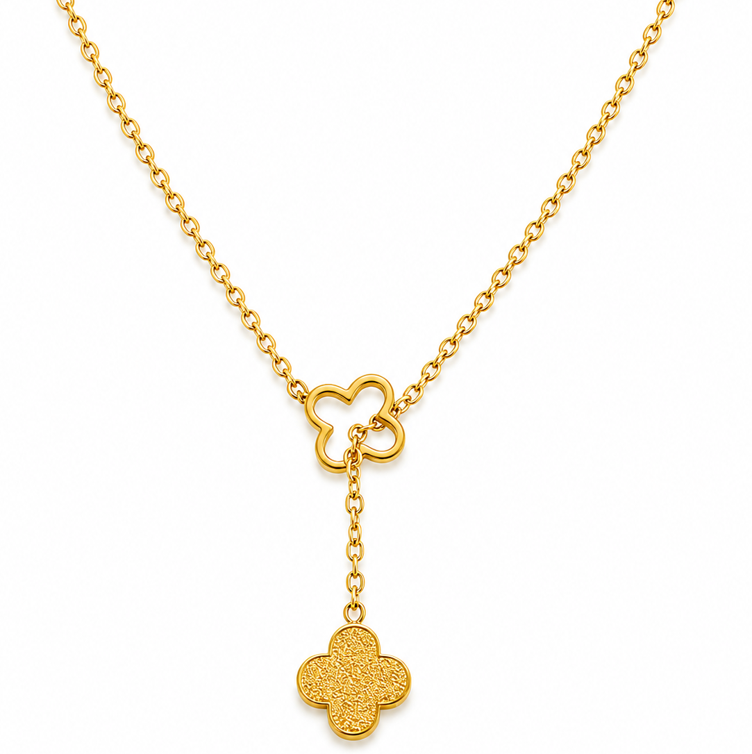 Clover Y-Shaped Gold Pendant Necklace