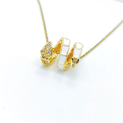 "Luxury Snake" necklace in stainless steel - a modern design inlaid with white enamel and crystal