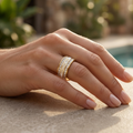 Luxury stainless steel ring adorned with crystals and white enamel – gold plated
