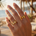 Luxury Gold Wedding Ring Set - Smooth Classic Ring and Diamond-Studded Ring