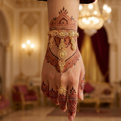 Bracelet with a matching ring in a luxurious oriental design – shimmering gold