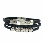 سوار رجالي جلدي أسود متعدد الطبقات بتصميم يوناني كلاسيكي