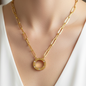 Classic gold circle necklace - Modern "OR" design in stainless steel