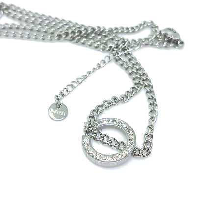 "The Studded Circle" necklace – elegant silver with crystal sparkle (stainless steel)