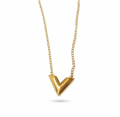 Stainless steel necklace with a gold "V" pendant - sleek and modern design