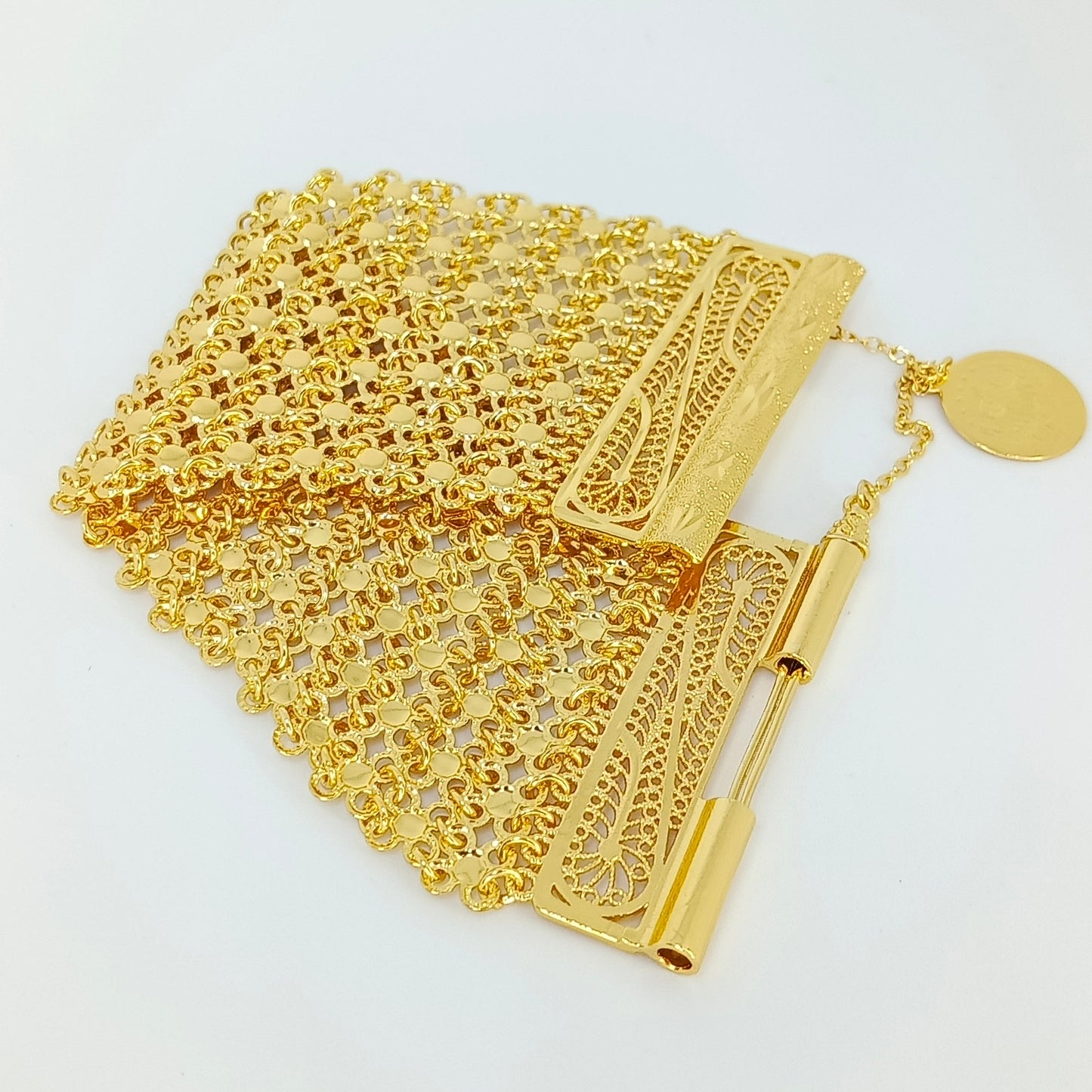 Wide Italian bracelet with a luxurious mesh design and Filigeri motifs | Fine Jewelry