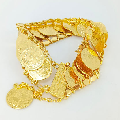 Gold-plated sequential lira bracelet with a luxury design and safety chain | Fine Jewelry