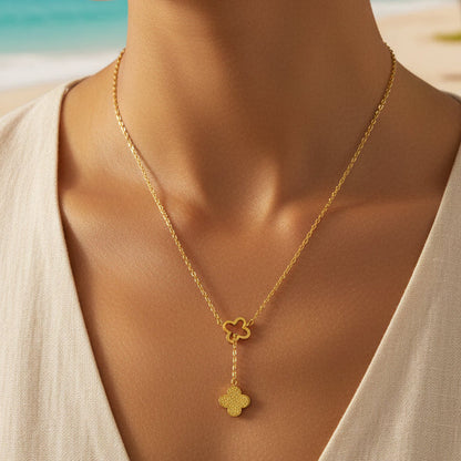 Clover Y-Shaped Gold Pendant Necklace