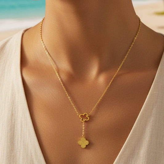 Clover Y-Shaped Gold Pendant Necklace