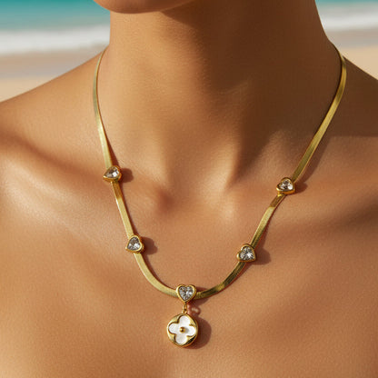"Crystal Hearts and Rose" necklace