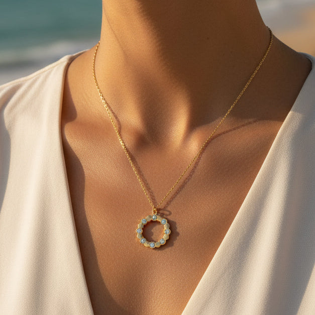 Sparkling Crystal Circle Pendant Necklace