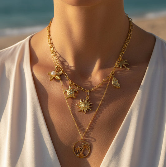 Double-Layer Tropical Beach Charm Necklace