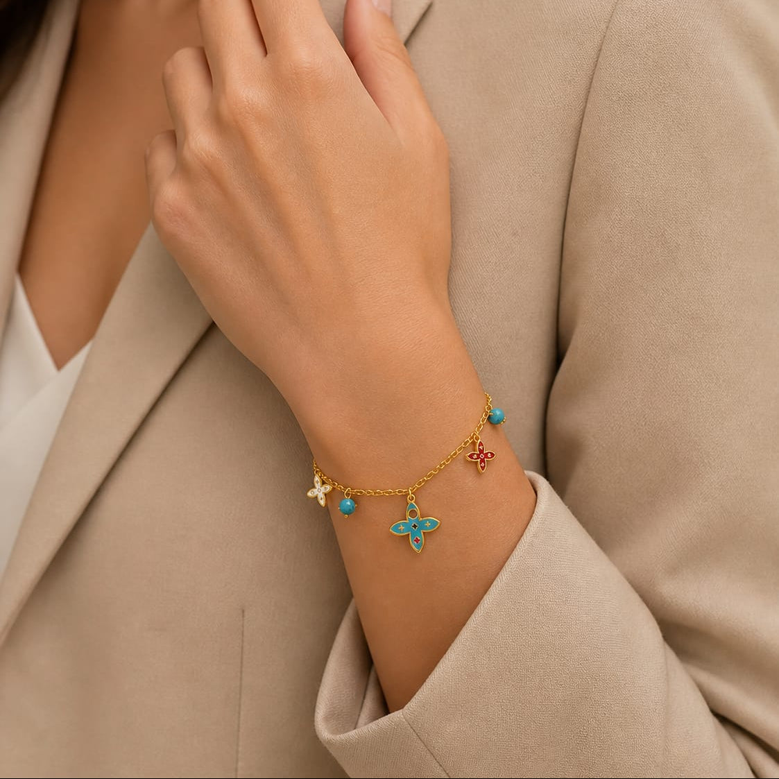 Turquoise "Boho" bracelet with colorful charms - High-quality stainless steel