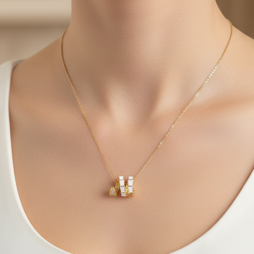 "Luxury Snake" necklace in stainless steel - a modern design inlaid with white enamel and crystal