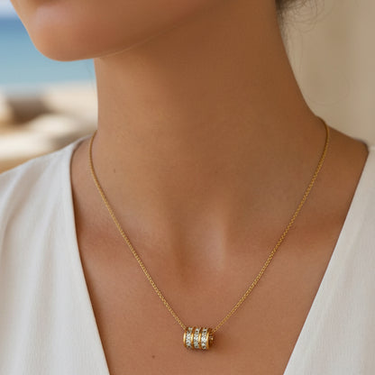 "Cylinder Elegance" Crystal-Studded Necklace – Gold Plated Stainless Steel
