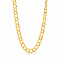 Stainless steel chain necklace featuring interlocking, engraved links.