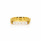 Double stainless steel ring set with pearl beads and a sandblasted finish.