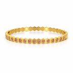 Stainless steel bracelet with a honeycomb pattern and pink zircon.
