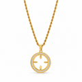 Stainless steel necklace featuring a twisted chain and a studded circular flower pendant.