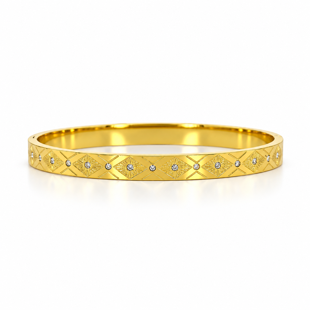 Stainless steel bracelet with an inlaid geometric pattern