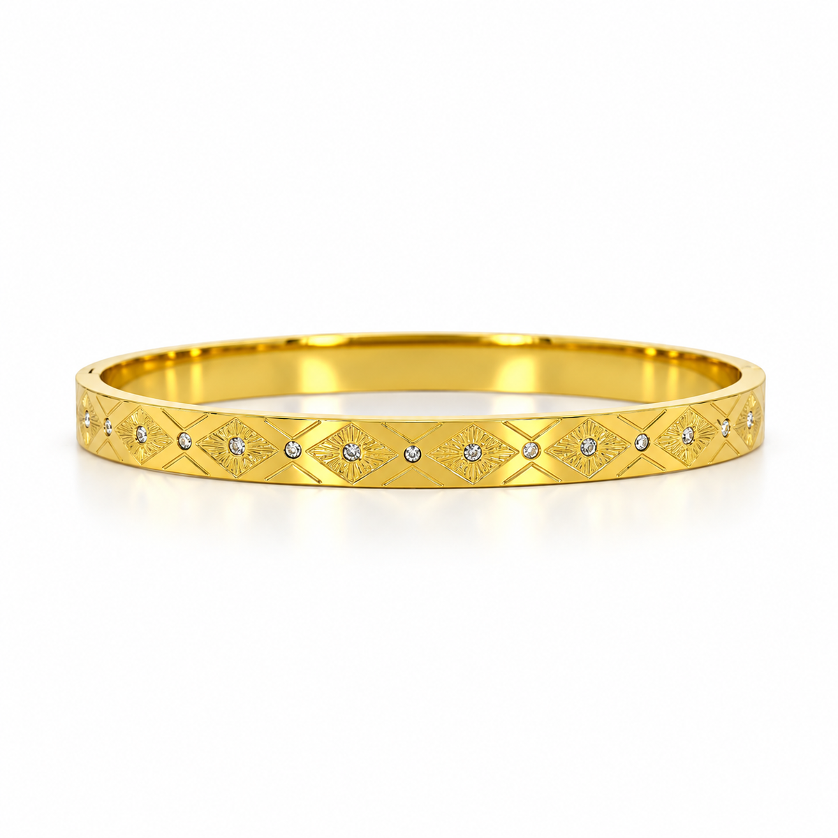 Stainless steel bracelet with an inlaid geometric pattern
