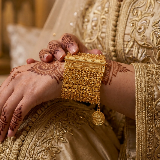 Wide Italian bracelet with a luxurious mesh design and Filigeri motifs | Fine Jewelry