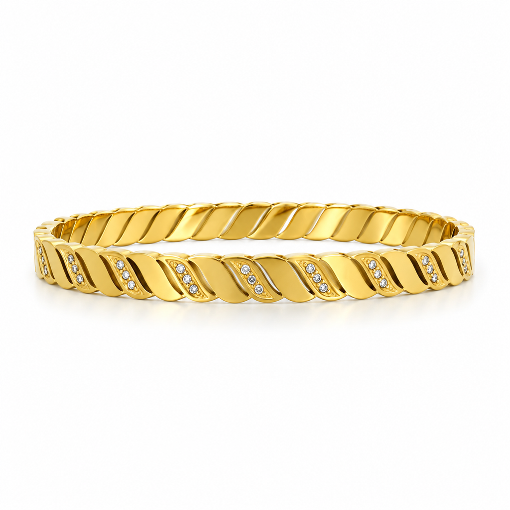 Wavy stainless steel bracelet with crystal