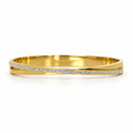 Stainless steel bracelet with an interlocking, embellished design.