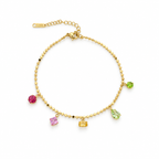 Stainless steel anklet with colorful crystal charms