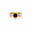 Open stainless steel ring with a black disc and Roman numerals.