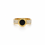Open stainless steel ring with a black disc and Roman numerals.