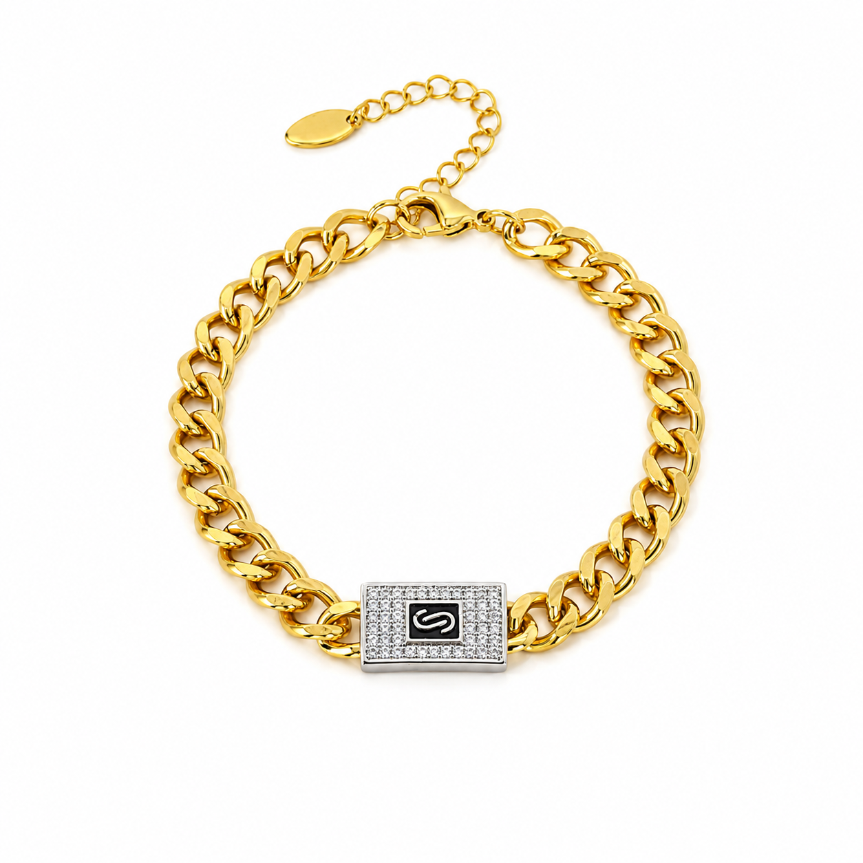 Italian gold-plated bracelet with a delicate chain design and crystal-studded charm.