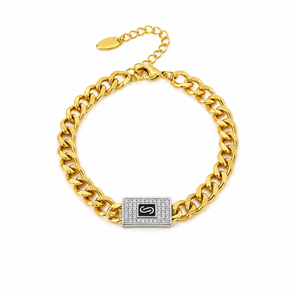 Italian gold-plated bracelet with a delicate chain design and crystal-studded charm.
