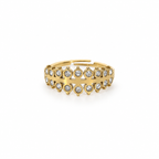 Open stainless steel ring with two rows of crown zircon