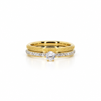 Double stainless steel ring set featuring a round stone and a sandblasted finish.
