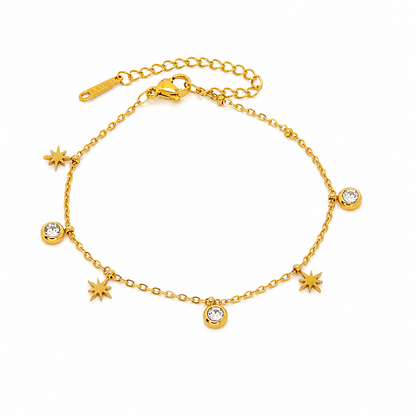 Gold-plated stainless steel bracelet with a star and crystal dangling design
