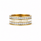 Luxury stainless steel ring adorned with crystals and white enamel – gold plated