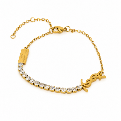 Gold-plated stainless steel bracelet with a sparkling tennis design