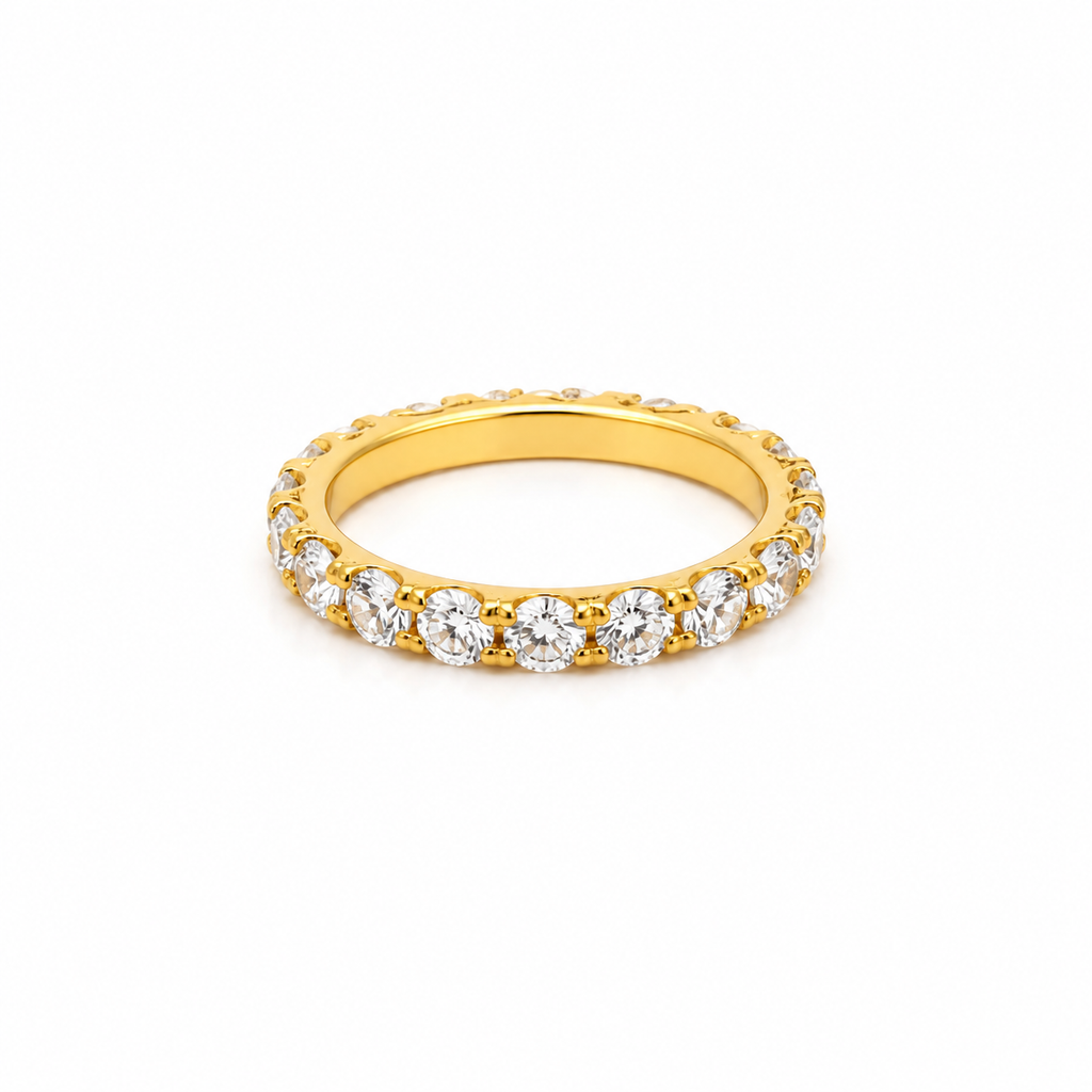 Luxury gold eternity ring fully set with sparkling zircon stones