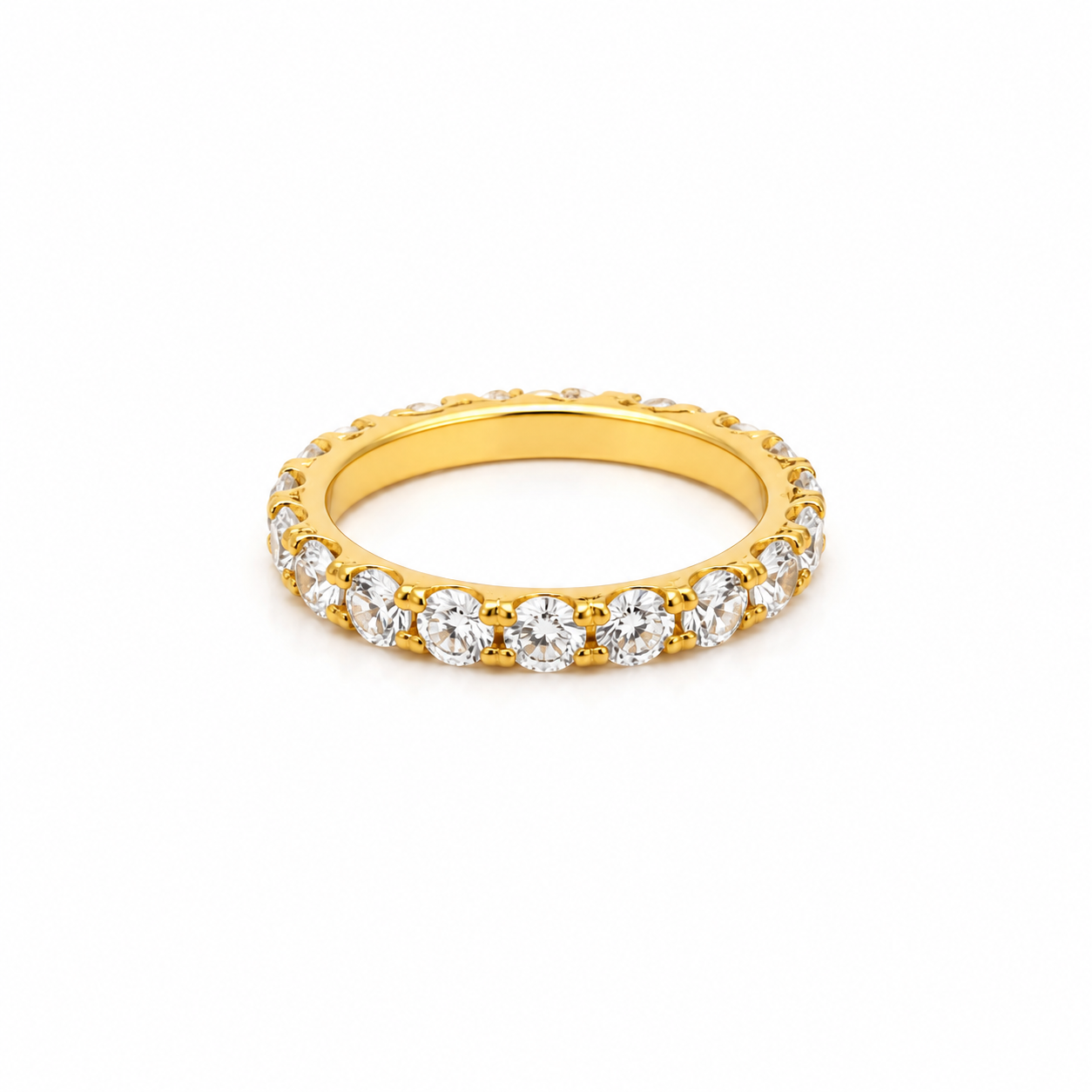 Luxury gold eternity ring fully set with sparkling zircon stones