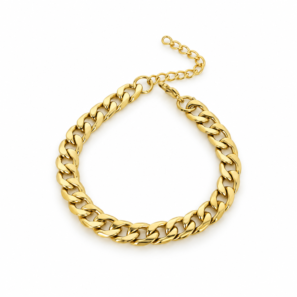 Polished gold-tone stainless steel chain bracelet