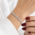 Stainless steel tennis bracelet set with rectangular zirconia.