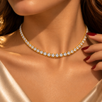 Gold-tone stainless steel tennis necklace studded with zircon.